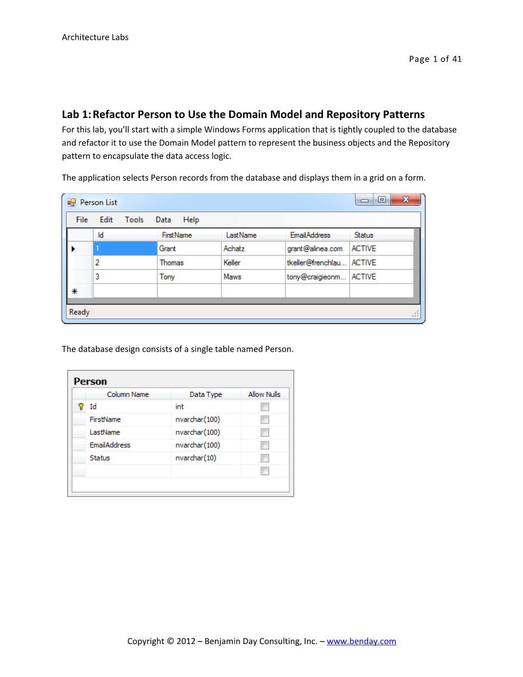 Lab 01: Refactor Person to Use the Domain Model and Repository Patterns