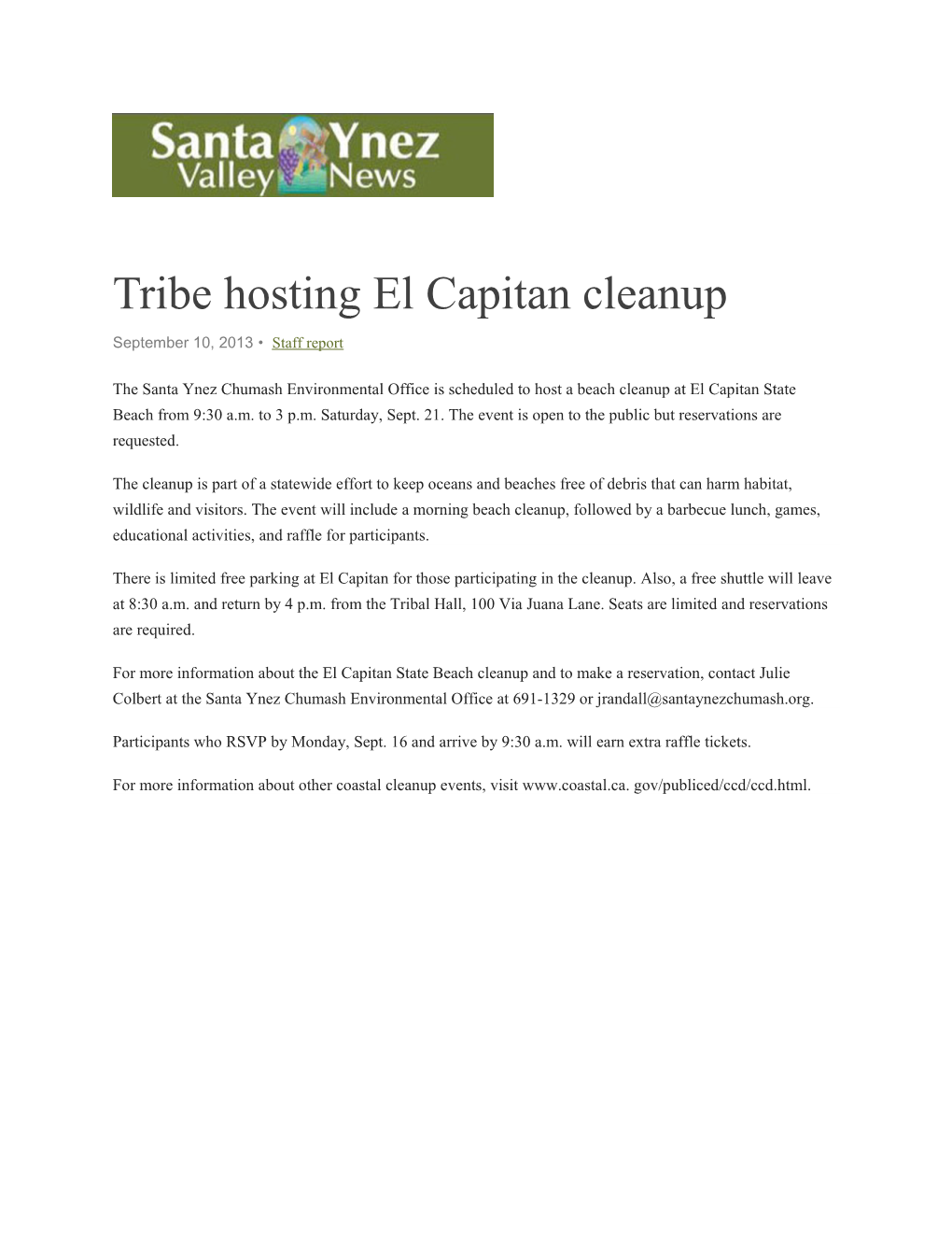 Tribe Hosting El Capitan Cleanup