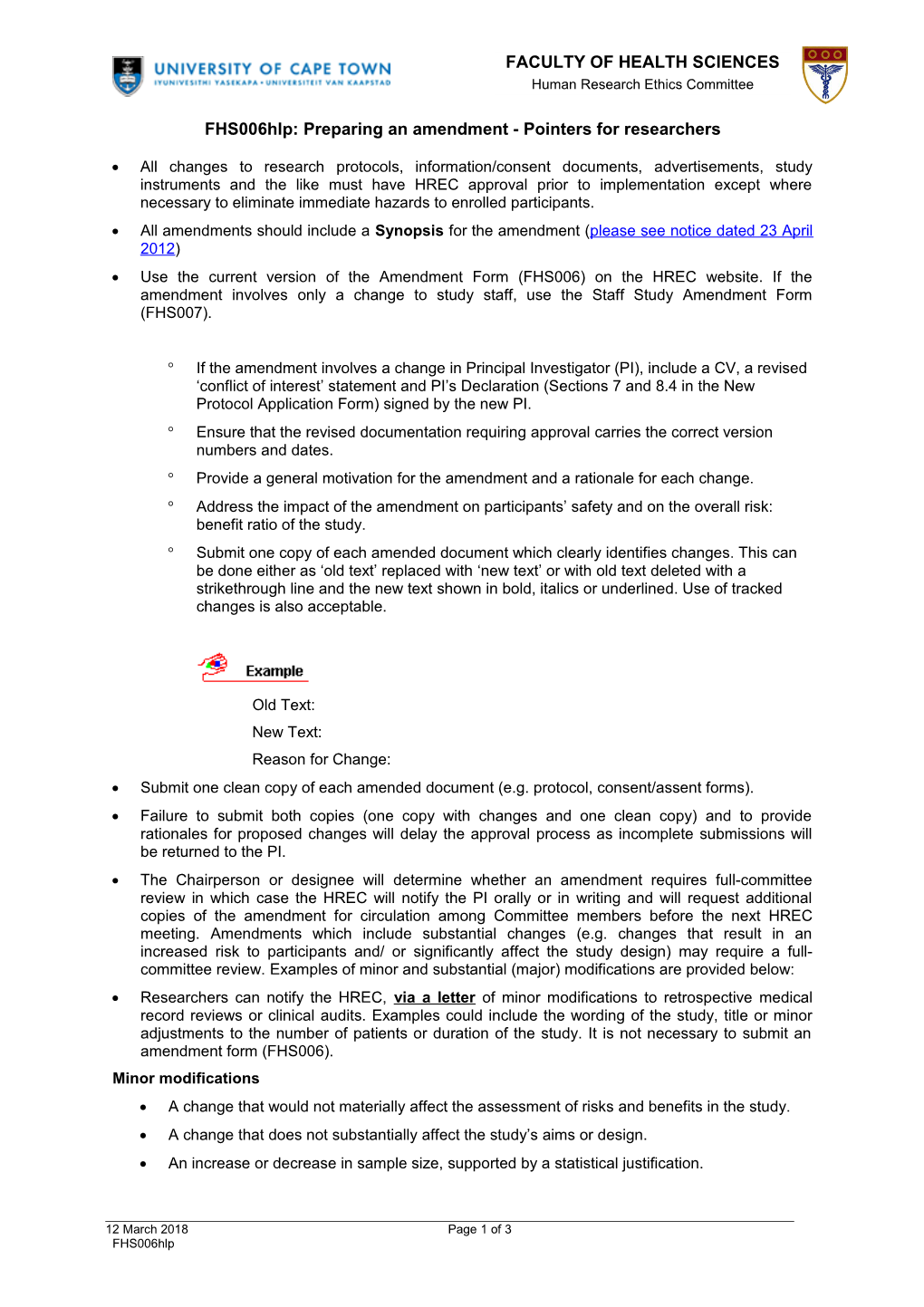 Preparing an Amendment Pointers for Researchers