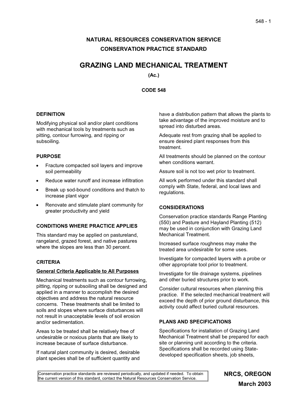 548 Grazing Land Mechanical Treatment Std. 3-2003
