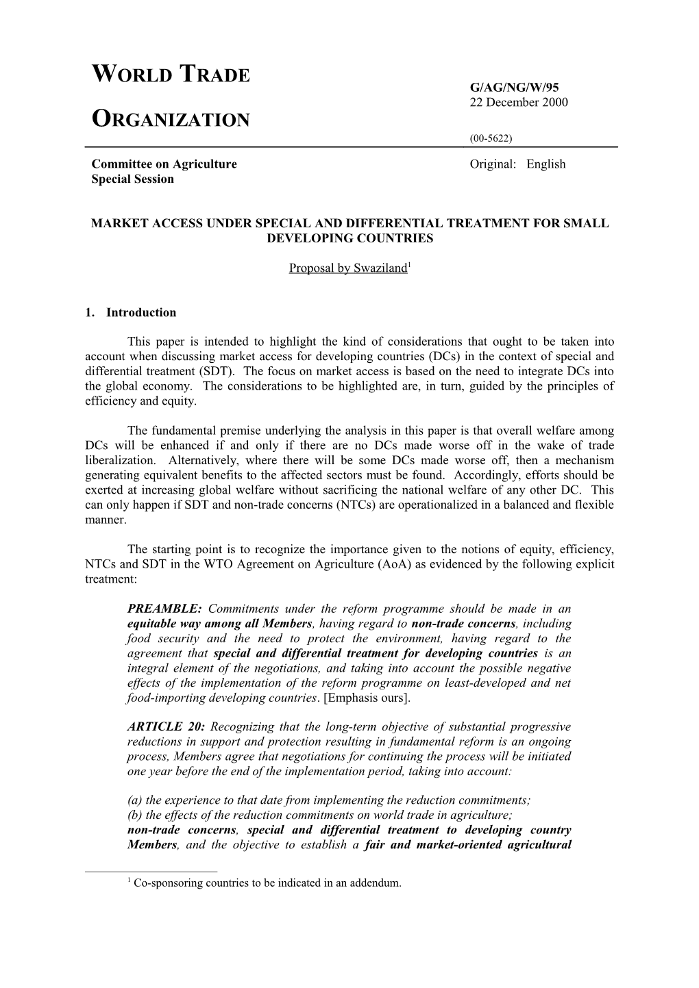 Market Access Under Special and Differential Treatment for Small Developing Countries