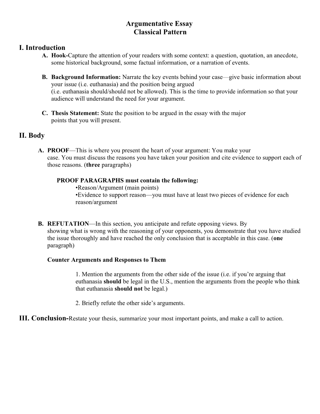 Outline of an Argumentative Essay Classical Pattern