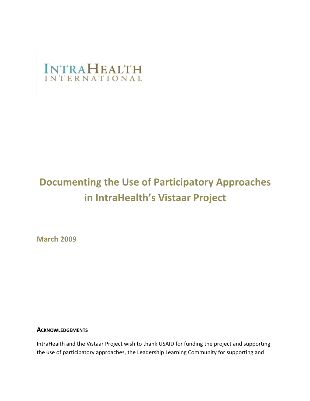 Documenting the Use of Participatory Approaches in Intrahealth S Vistaar Project