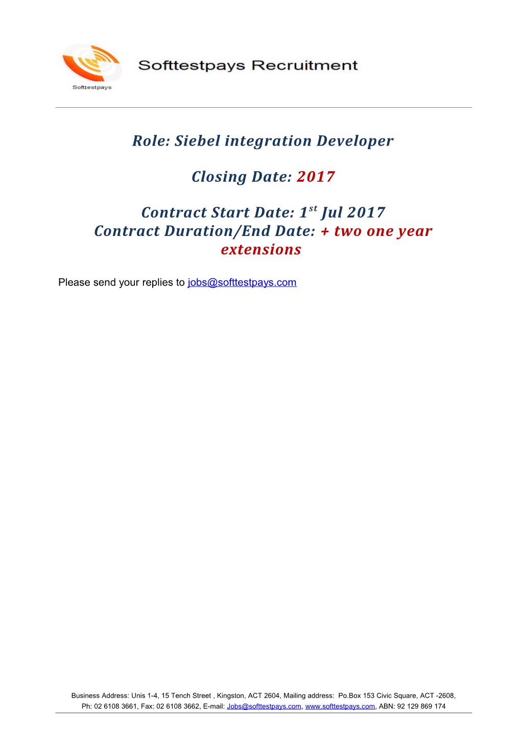 Role: Siebel Integration Developer