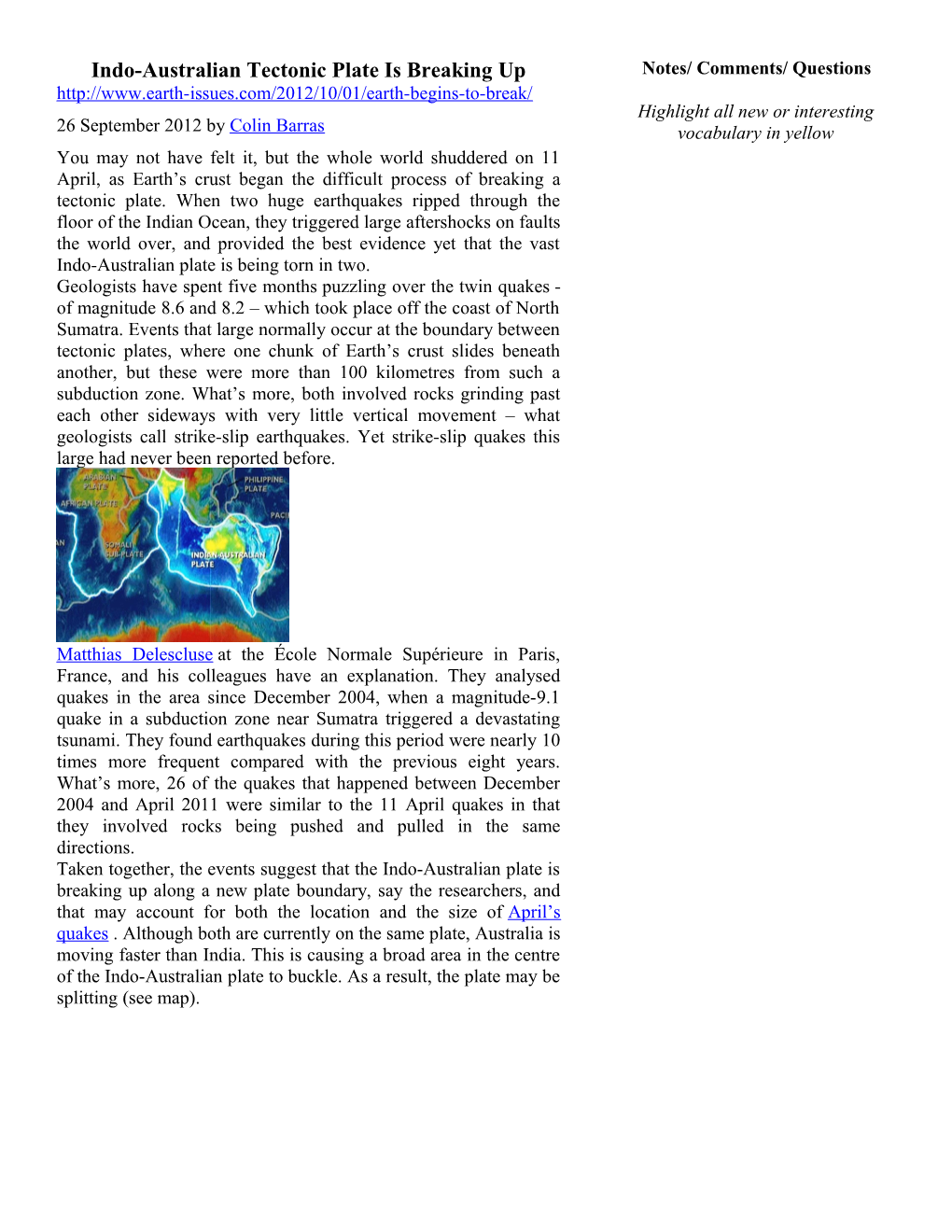 Indo-Australian Tectonic Plate Is Breaking Up