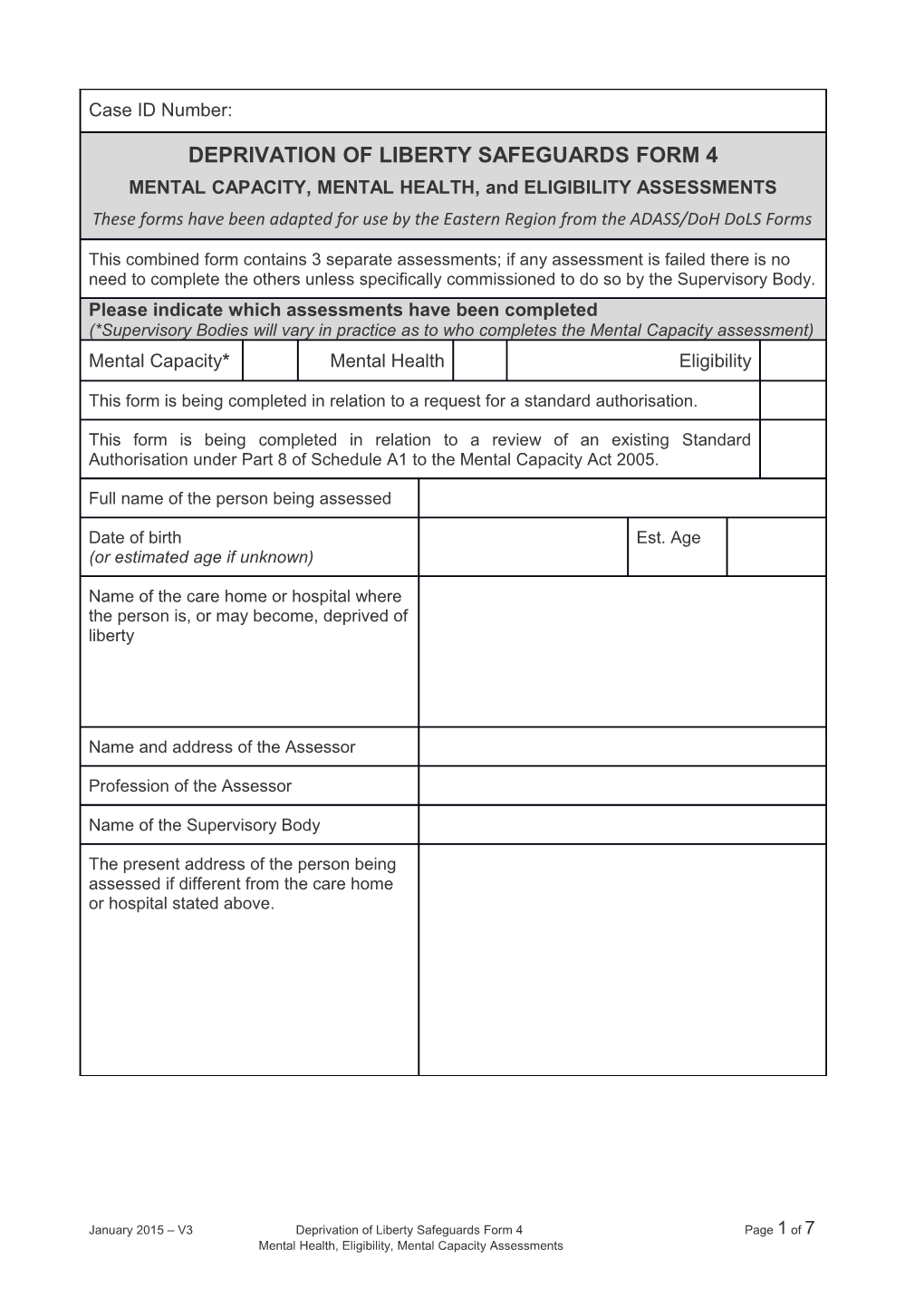 Mental Health, Eligibility, Mental Capacity Assessments