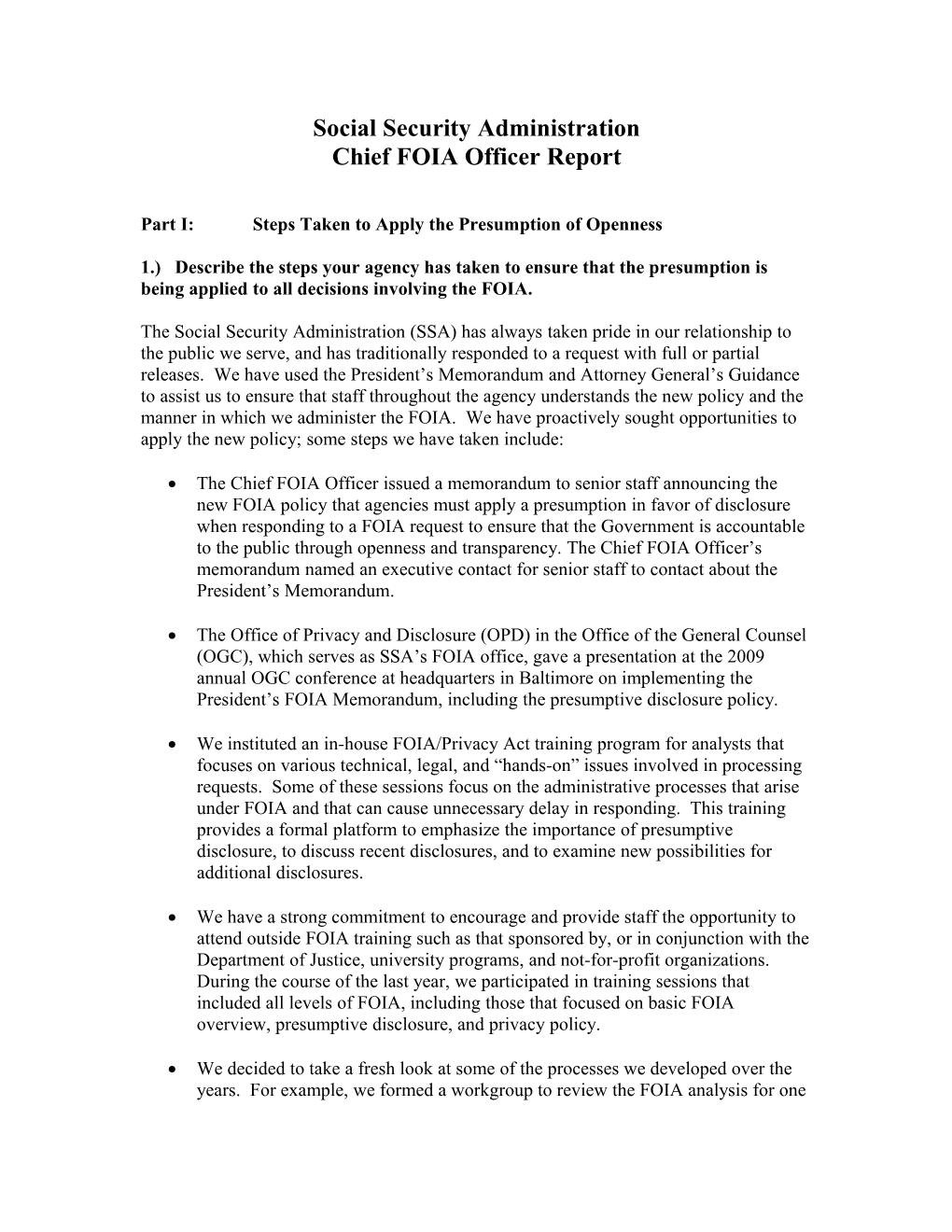 SSA S Chief FOIA Officer Report
