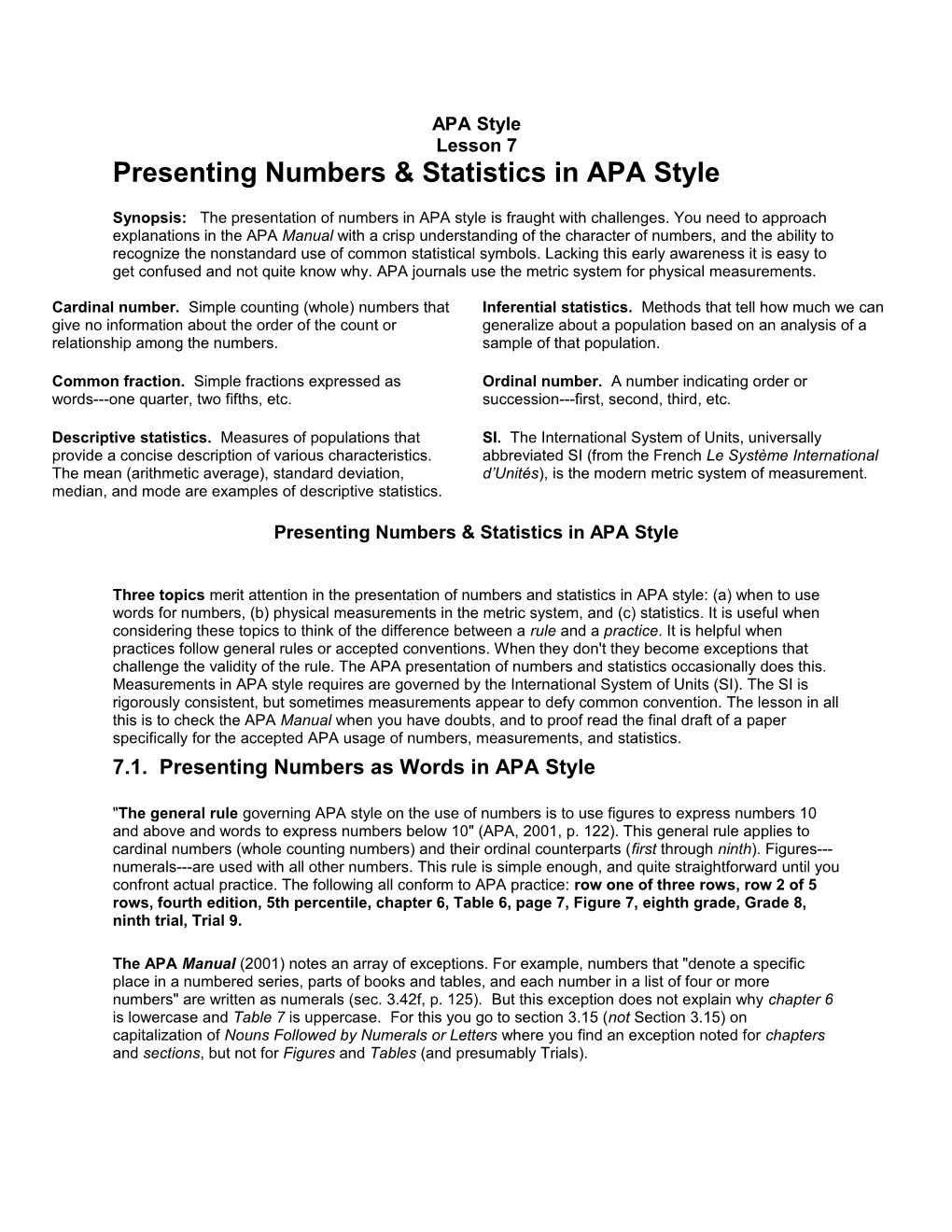Presenting Numbers & Statistics in APA Style