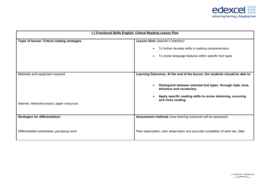 English Level 1 - Critical Reading