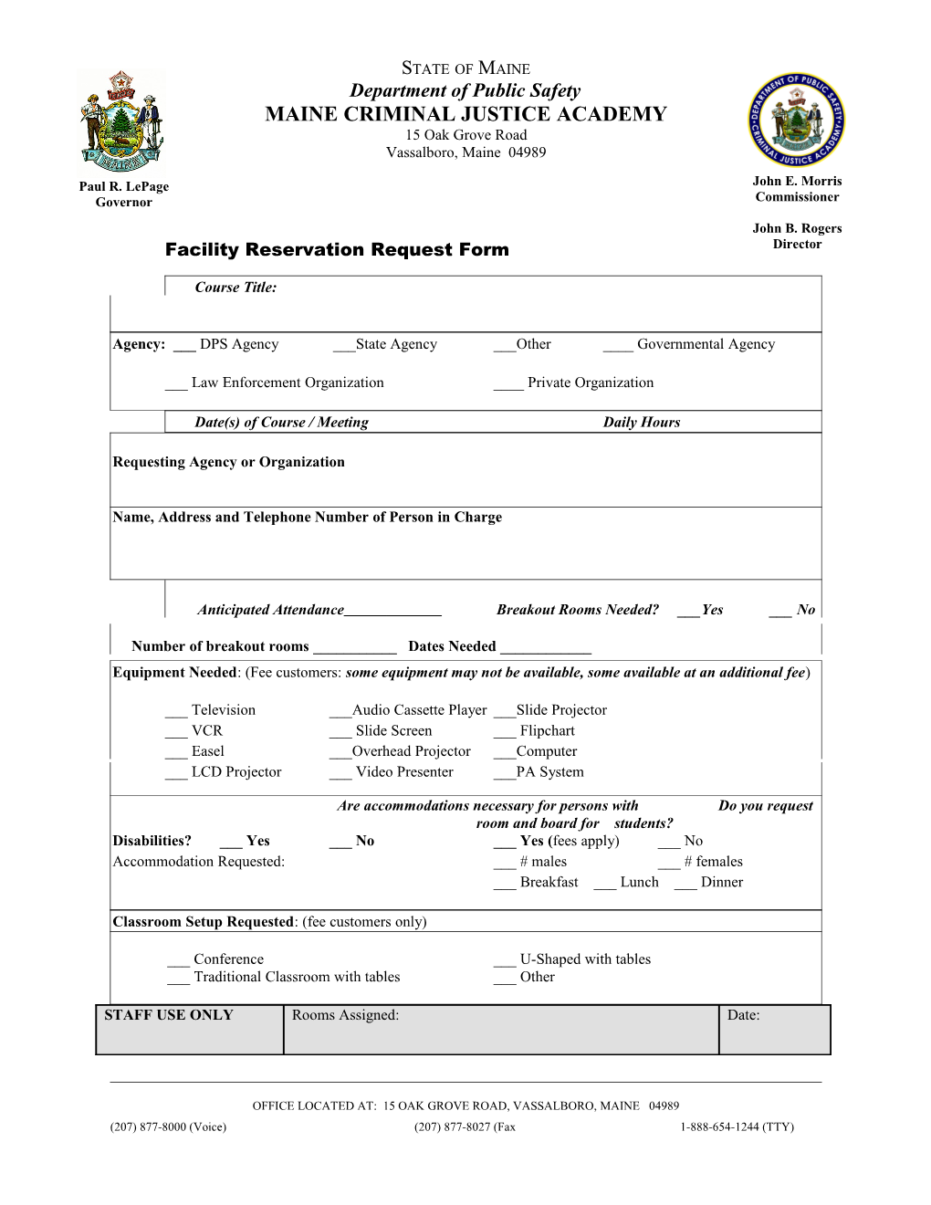 Facility Reservation Request Form