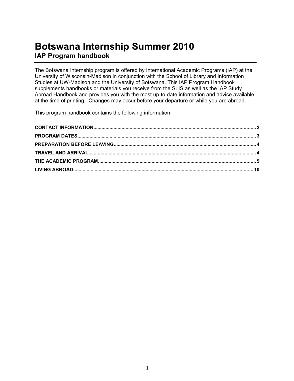 Botswana Internship Summer 2010IAP Program Handbook