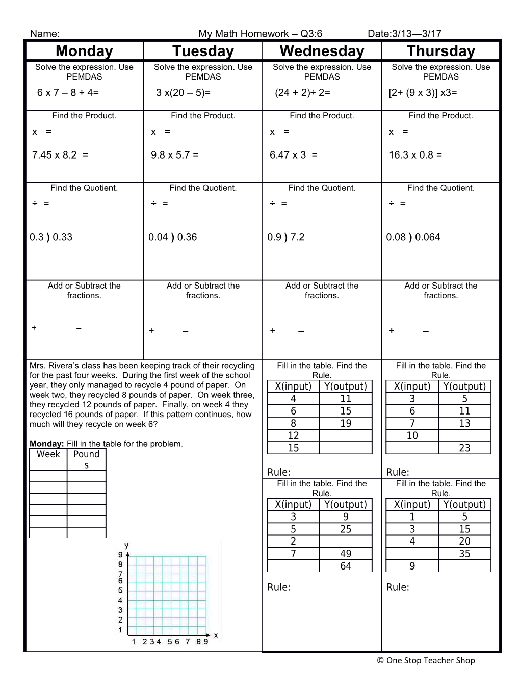 Weekly Homework Sheet s7