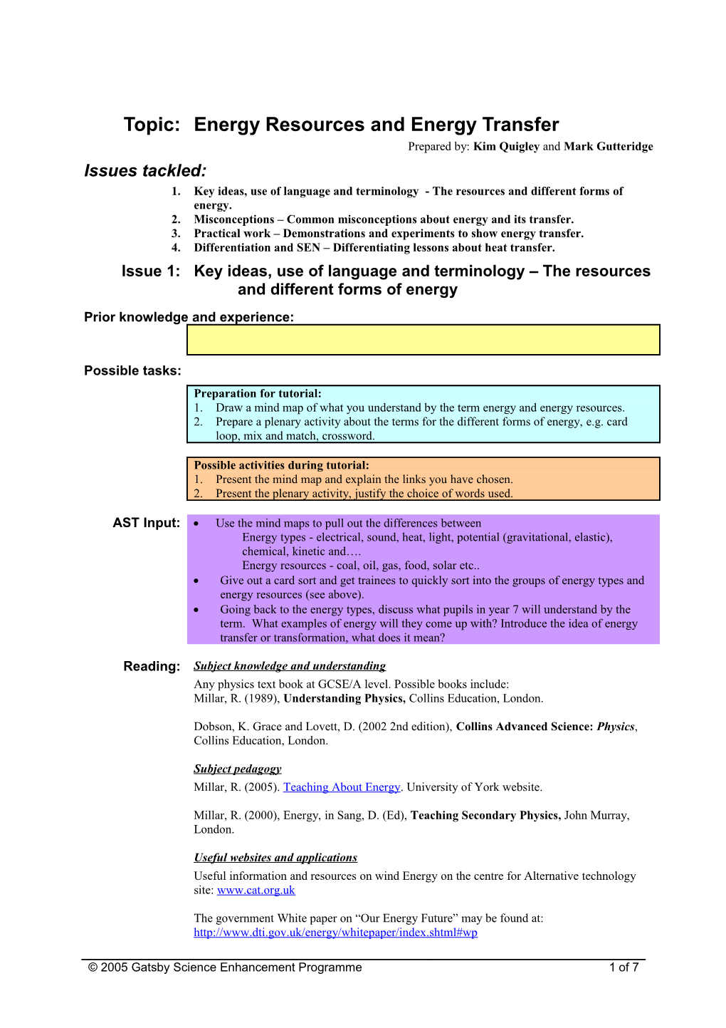 Energy Resources and Energy Transfer