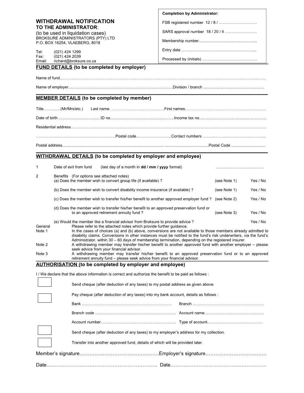 FUND DETAILS (To Be Completed by Employer)