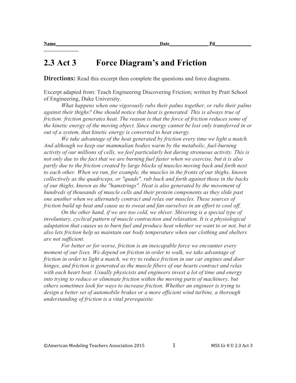 2.3 Act 3 Force Diagram S and Friction