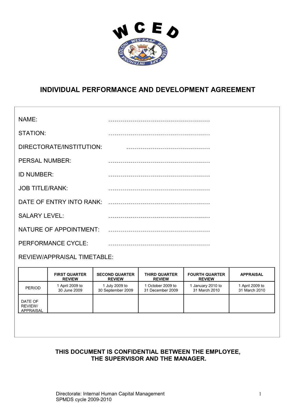 Individual Performance and Development Agreement