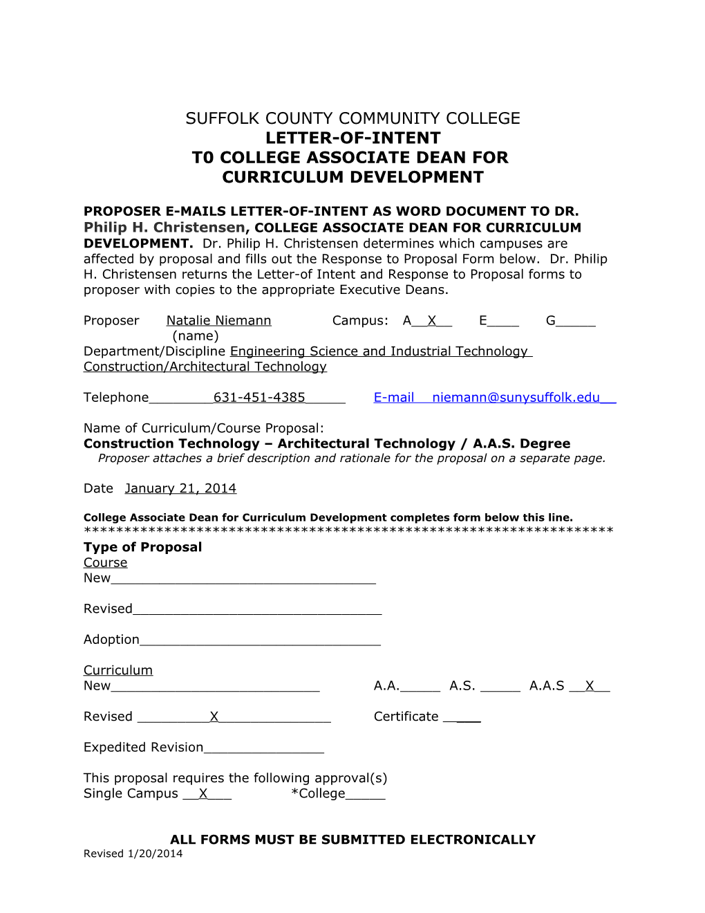 Format For New Course/Curriculum Proposals