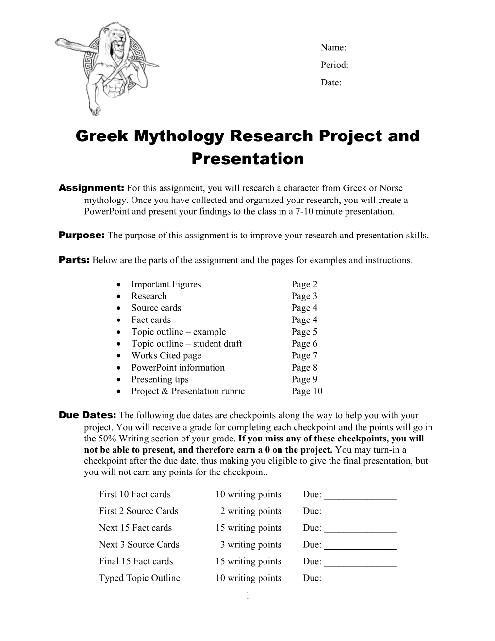 Greek Mythology Research Project and Presentation