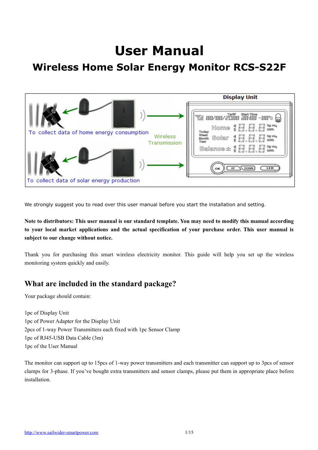 Wireless Home Solar Energy Monitor RCS-S22F