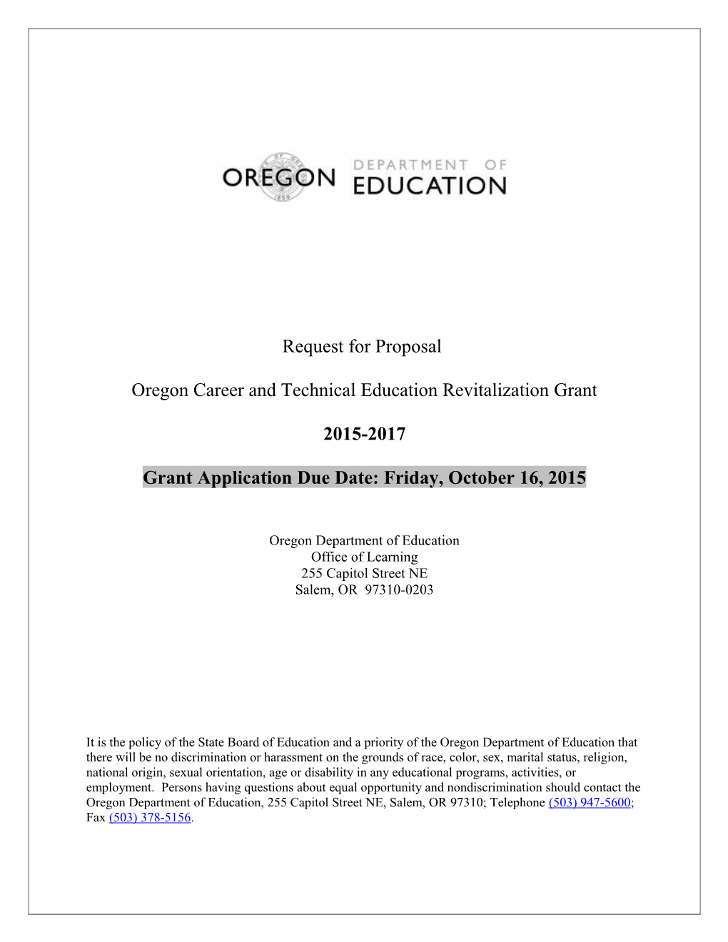 Oregon Career and Technical Education Revitalization Grant