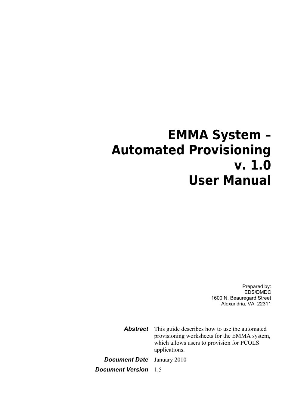 EMMA System Automated Provisioning V. 1.0 User Manual
