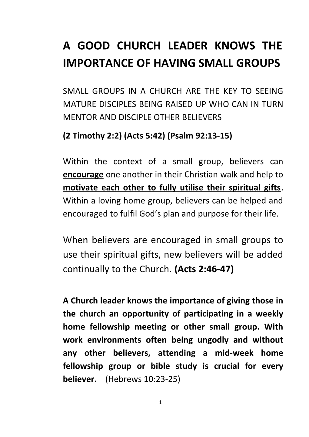 A Good Church Leader Knows the Importance of Having Small Groups