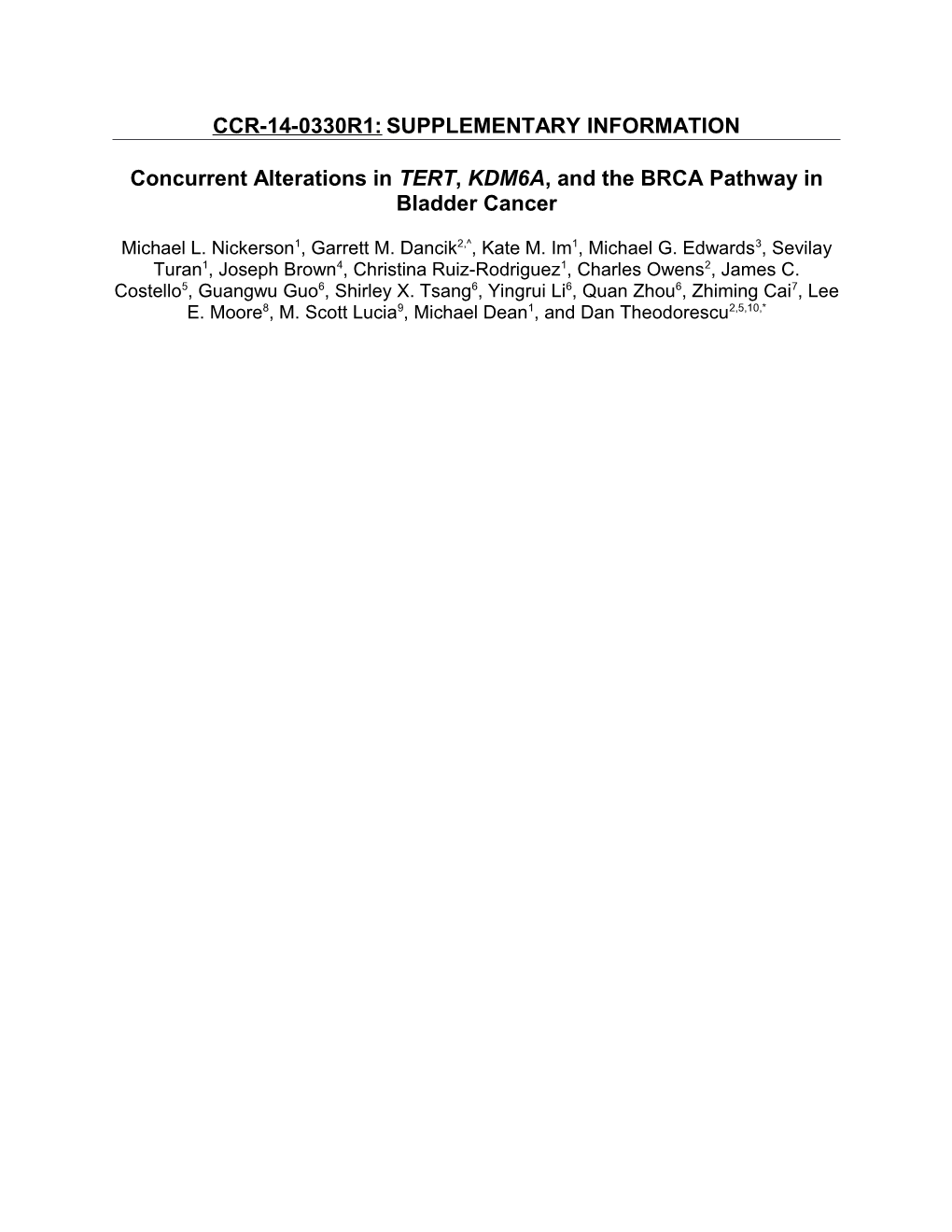 Concurrent Alterations in TERT, KDM6A, and the BRCA Pathway in Bladder Cancer