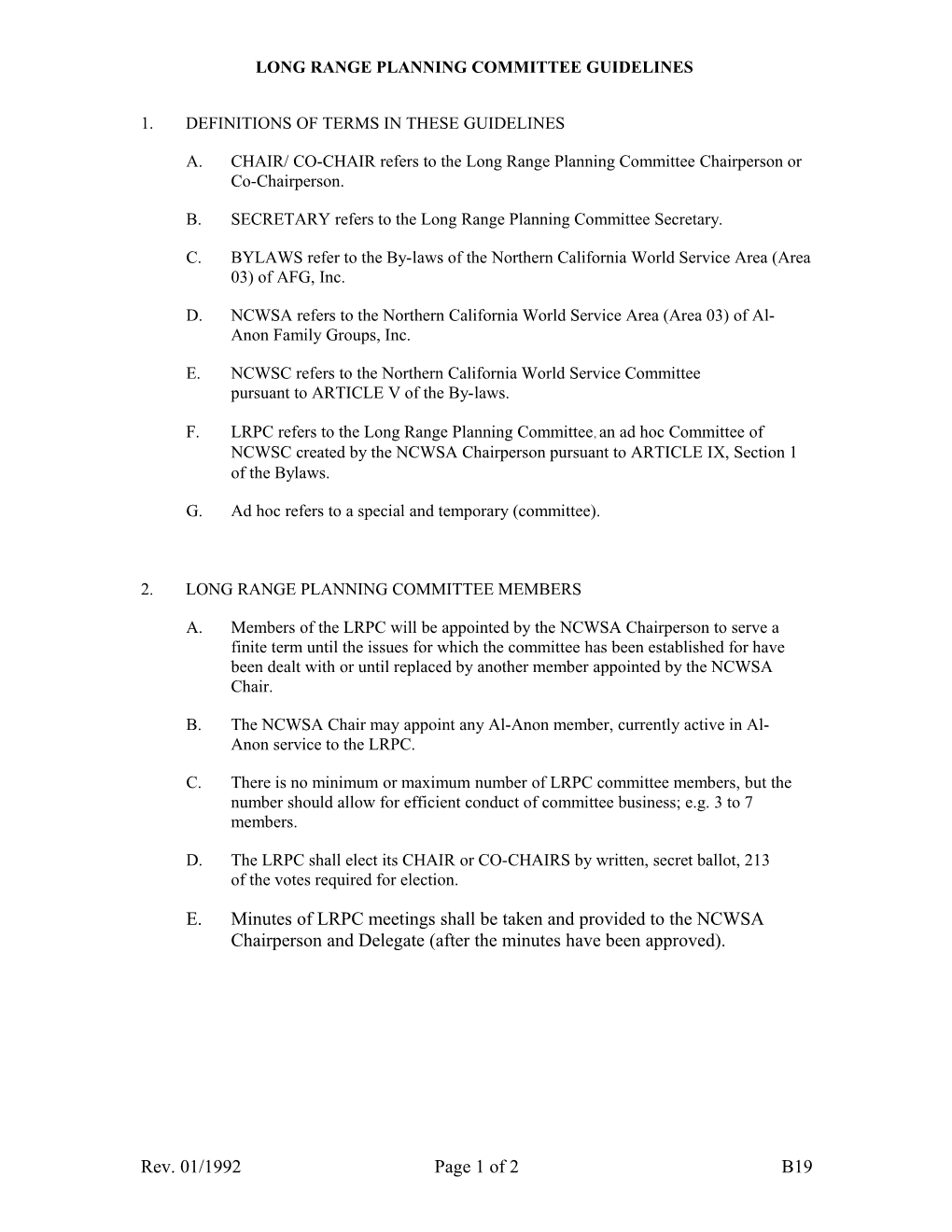 Long Range Planning Committee Guidelines