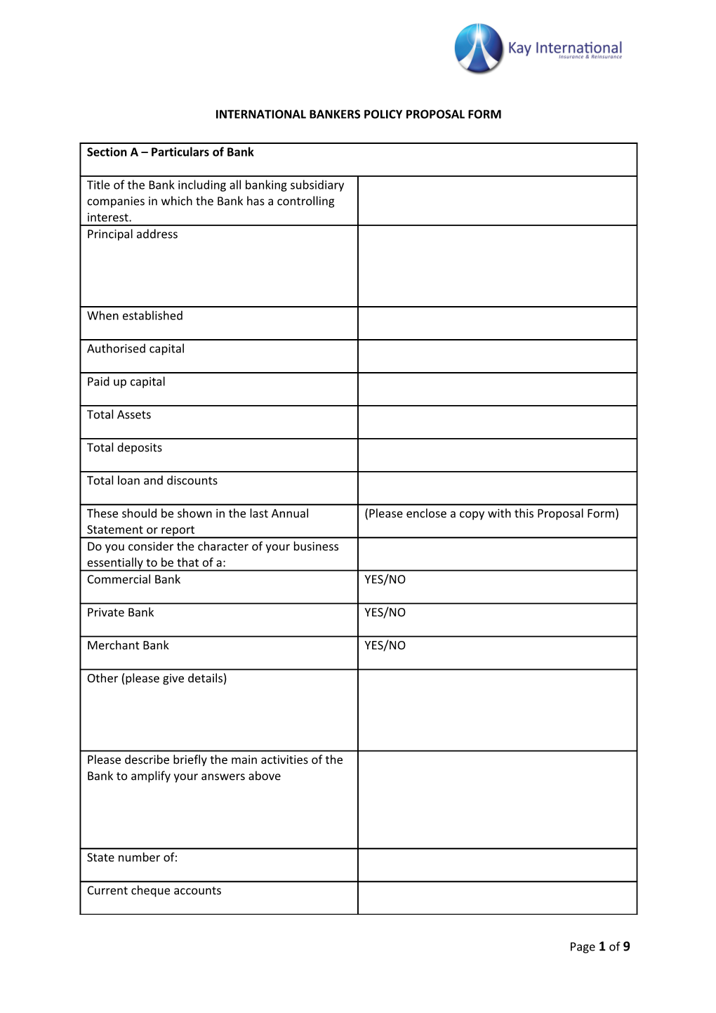 International Bankers Policy Proposal Form