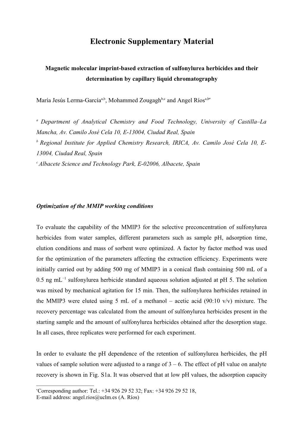 Optimization of Extraction Conditions