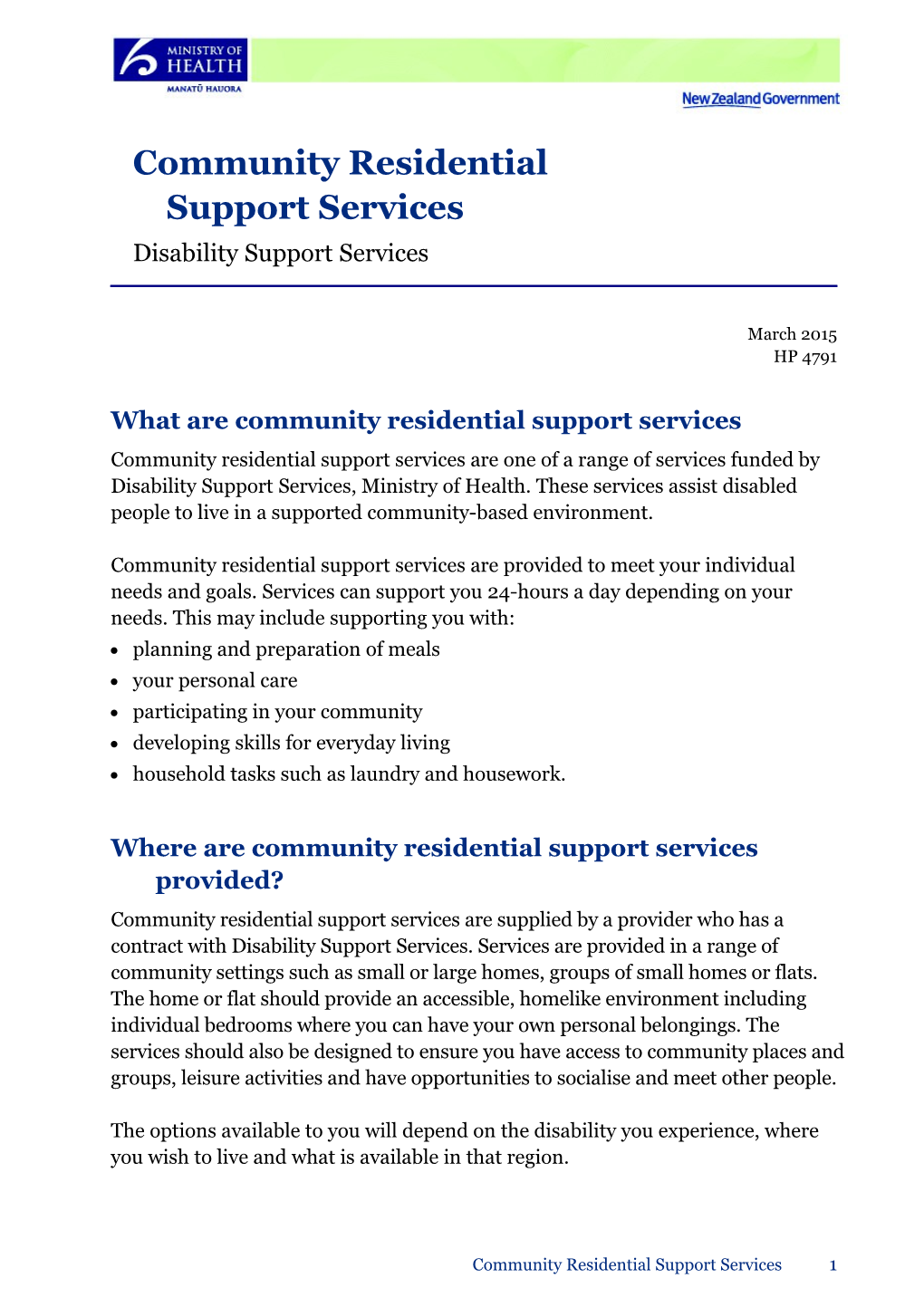 Community Residential Support Services