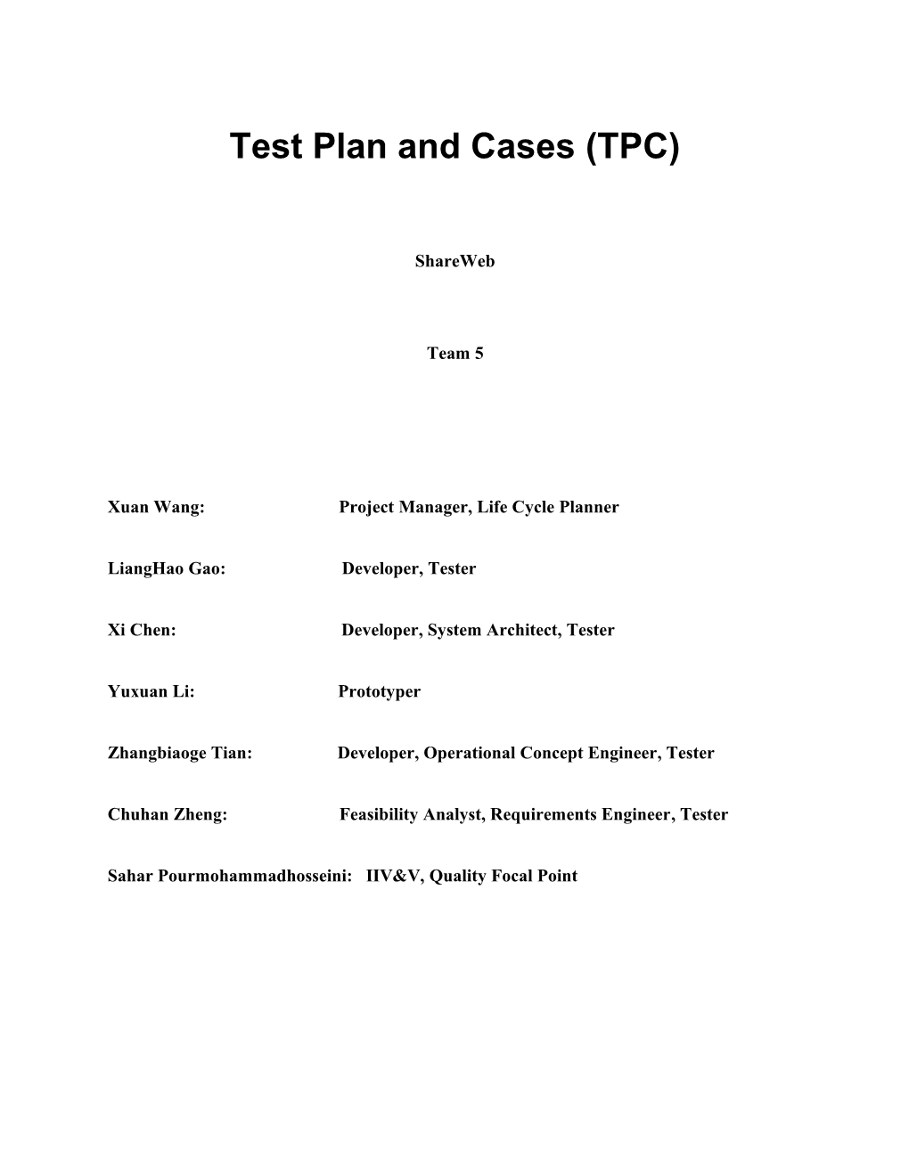 Test Plan and Cases (TPC) s5