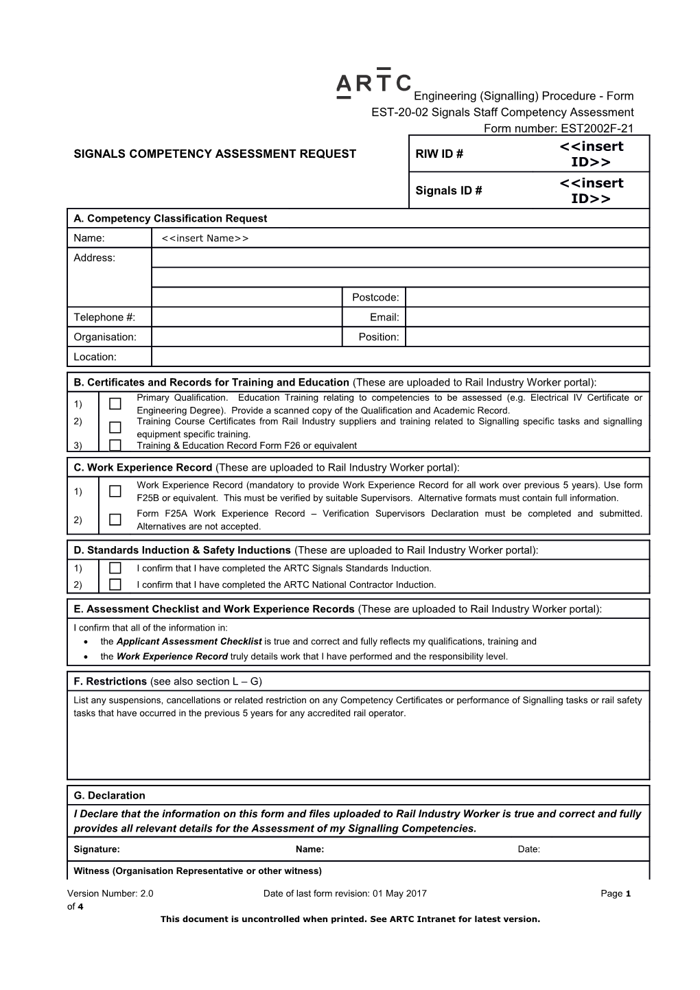 ARTC Corporate Policy and Procedure Template s1
