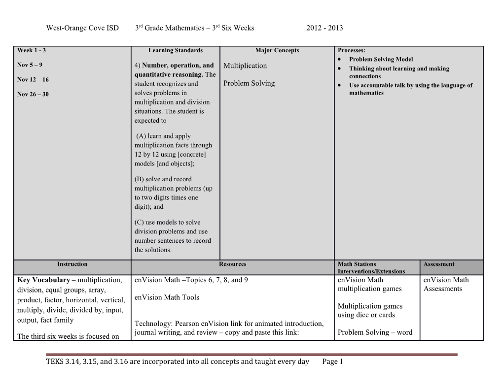 Third Grade Math-Third Six-Weeks