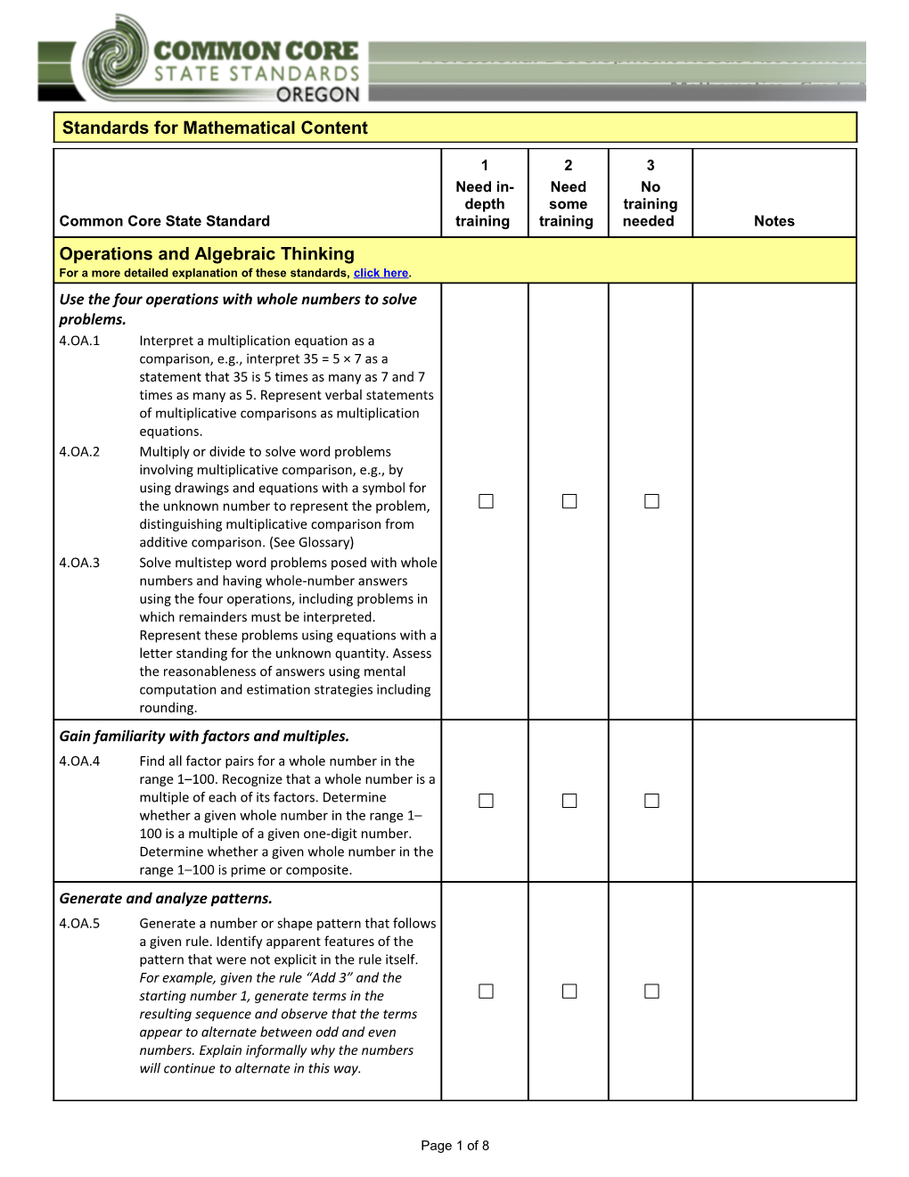 Standards for Mathematical Content