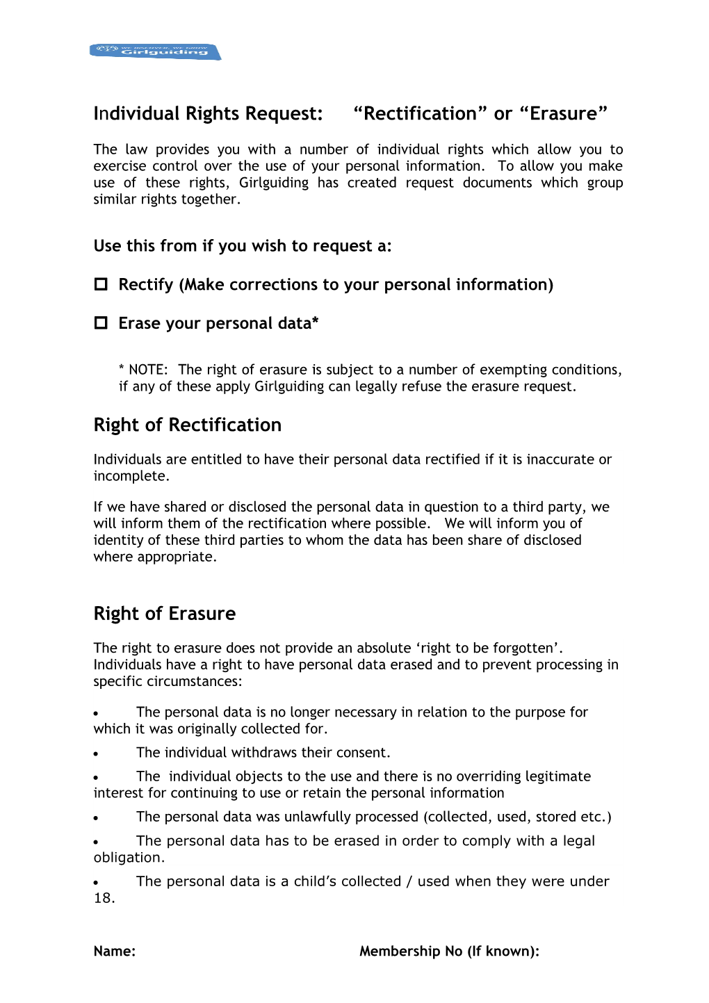 Individual Rights Request: Rectification Or Erasure