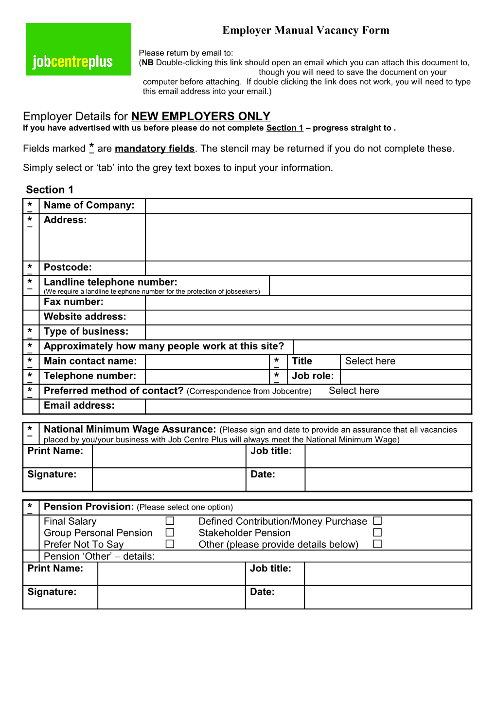 Employer Manual Vacancy Form