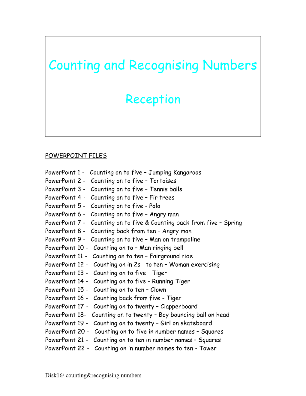 Counting and Recognising Numbers