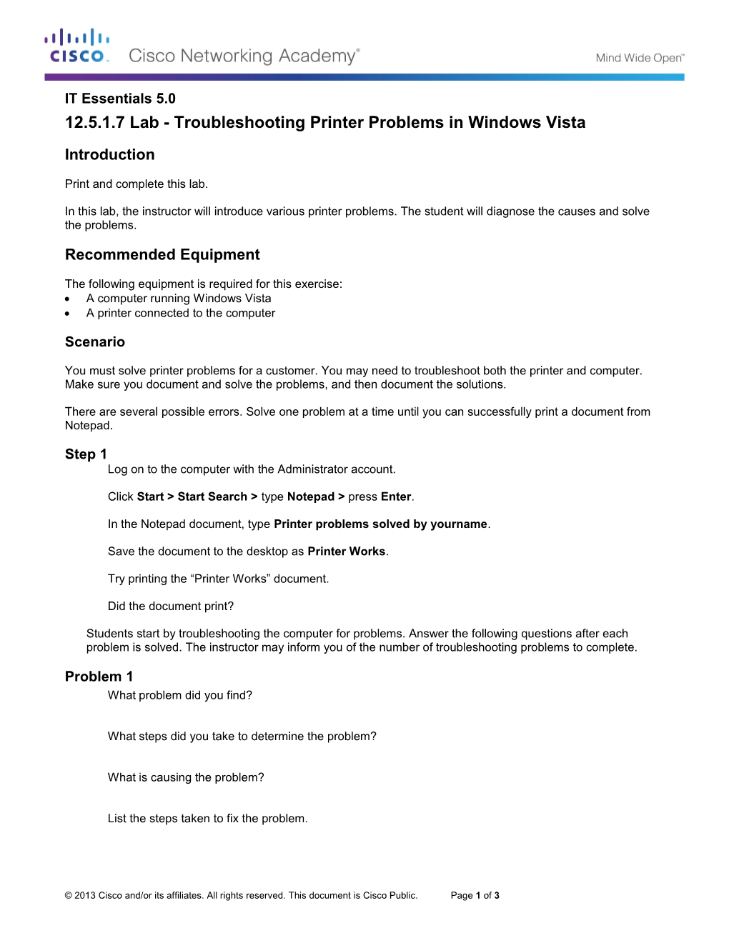 12.5.1.7 Lab - Troubleshooting Printer Problems in Windows Vista