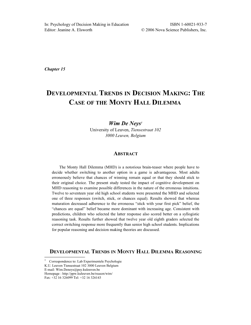 Developmental Trends in Decision Making: the Case of the Monty Hall Dilemma