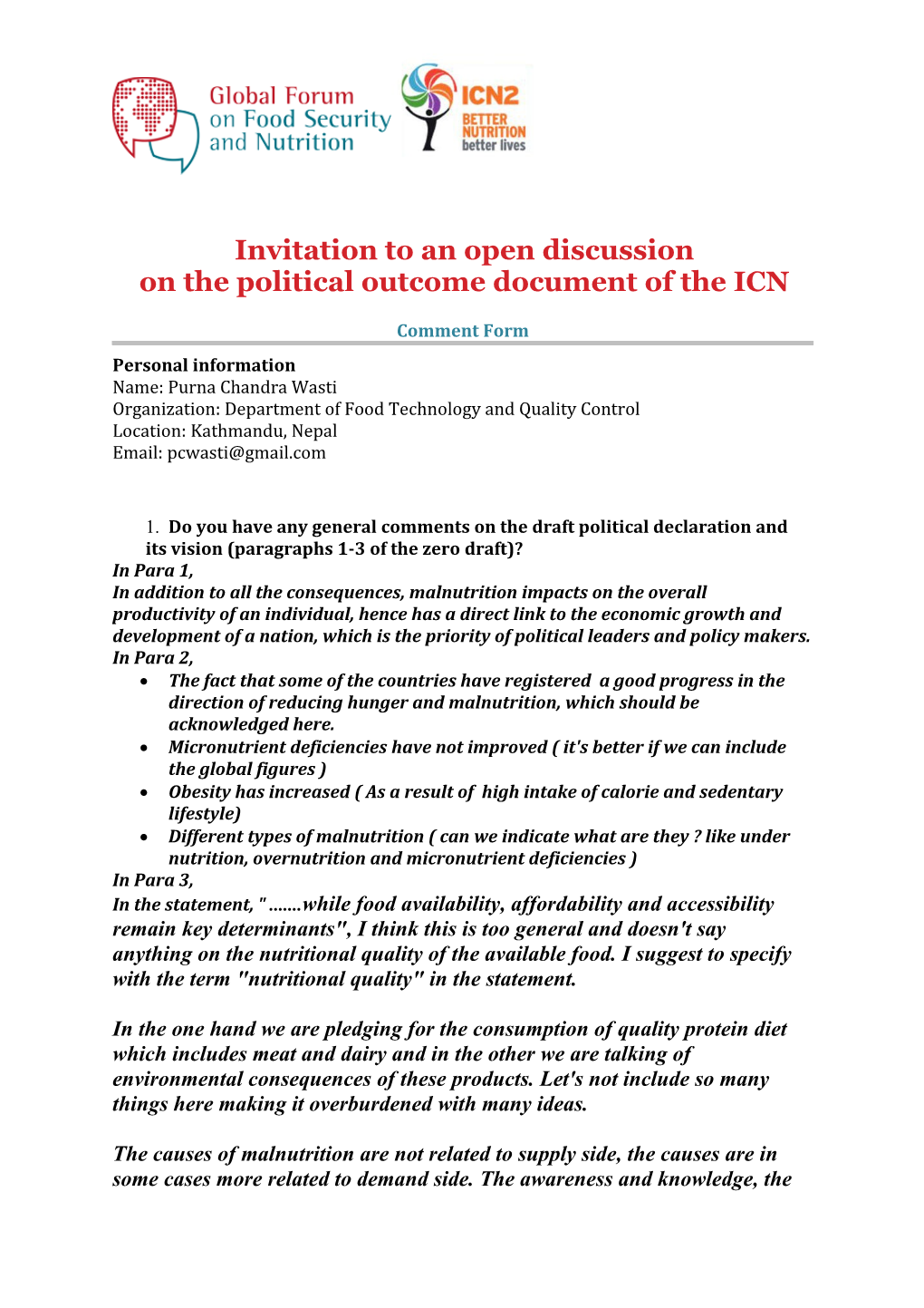 On the Political Outcome Document of the ICN s1