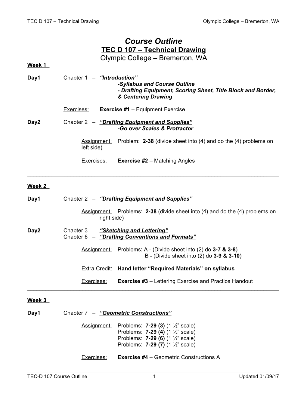 Olympic College Architectural Drawing Syllabus s1