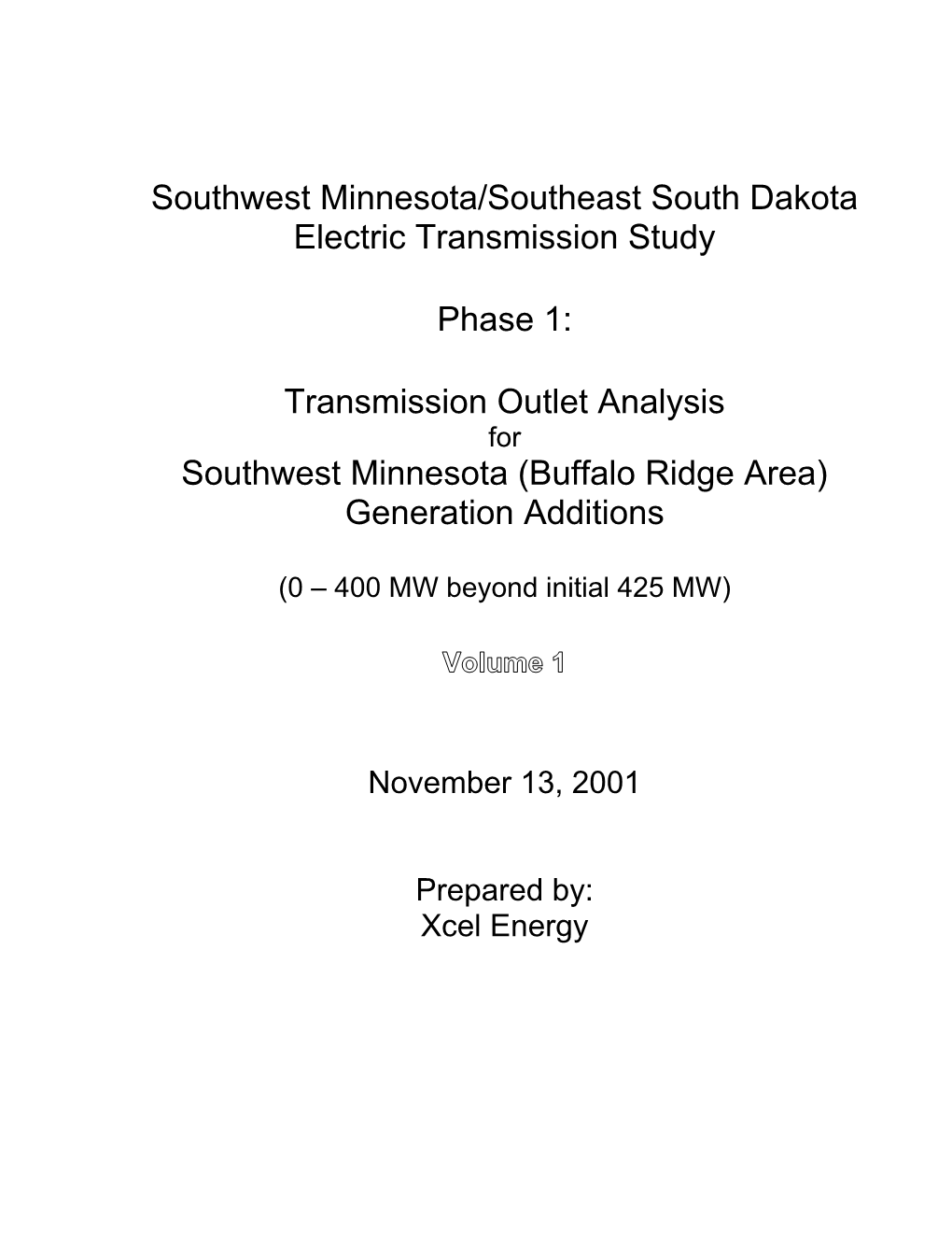 Southwest Minnesota/Southeast South Dakota Electric Transmission Study