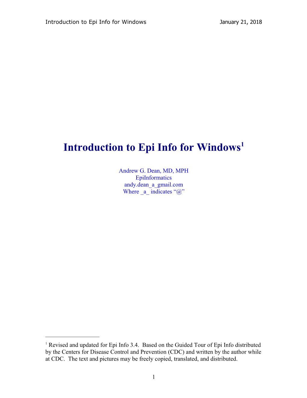 Introduction to Epi Info for Windows March 18, 2007