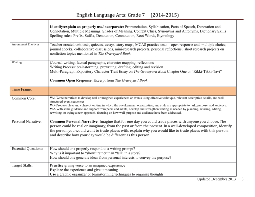 English Language Arts: Grade 7 (2014-2015