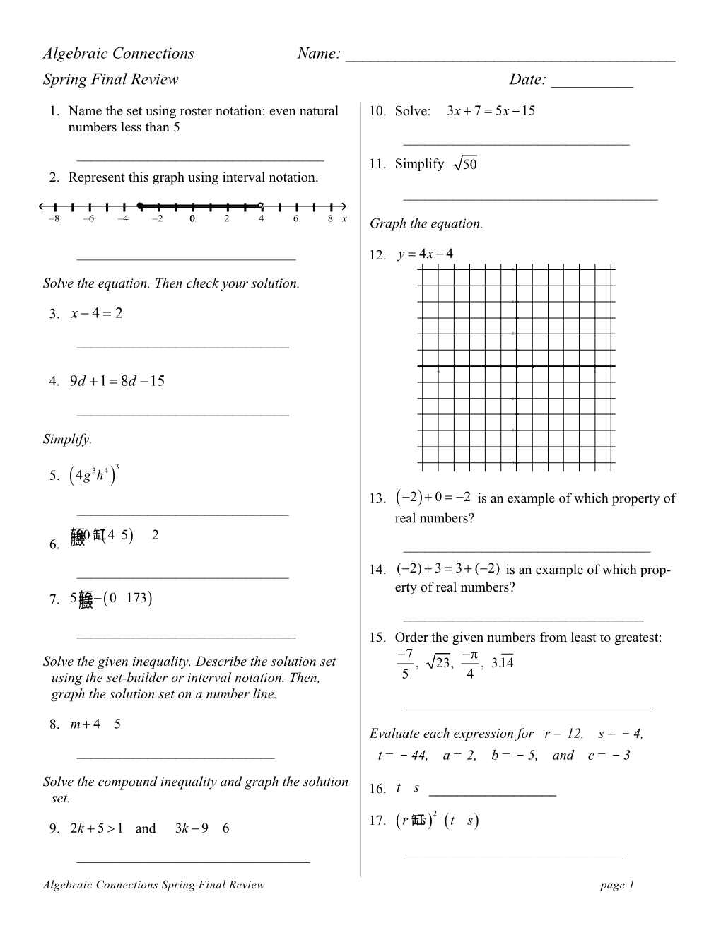 Algebraic Connections Fall Final