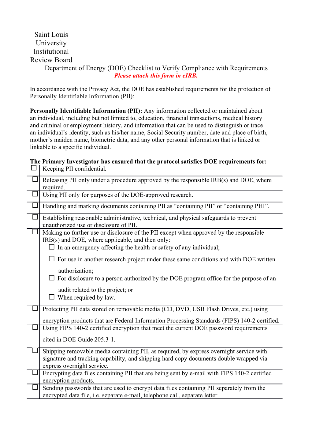 Checklist for Irbs to Use in Verifying That HS Research Protocols Are in Compliance With