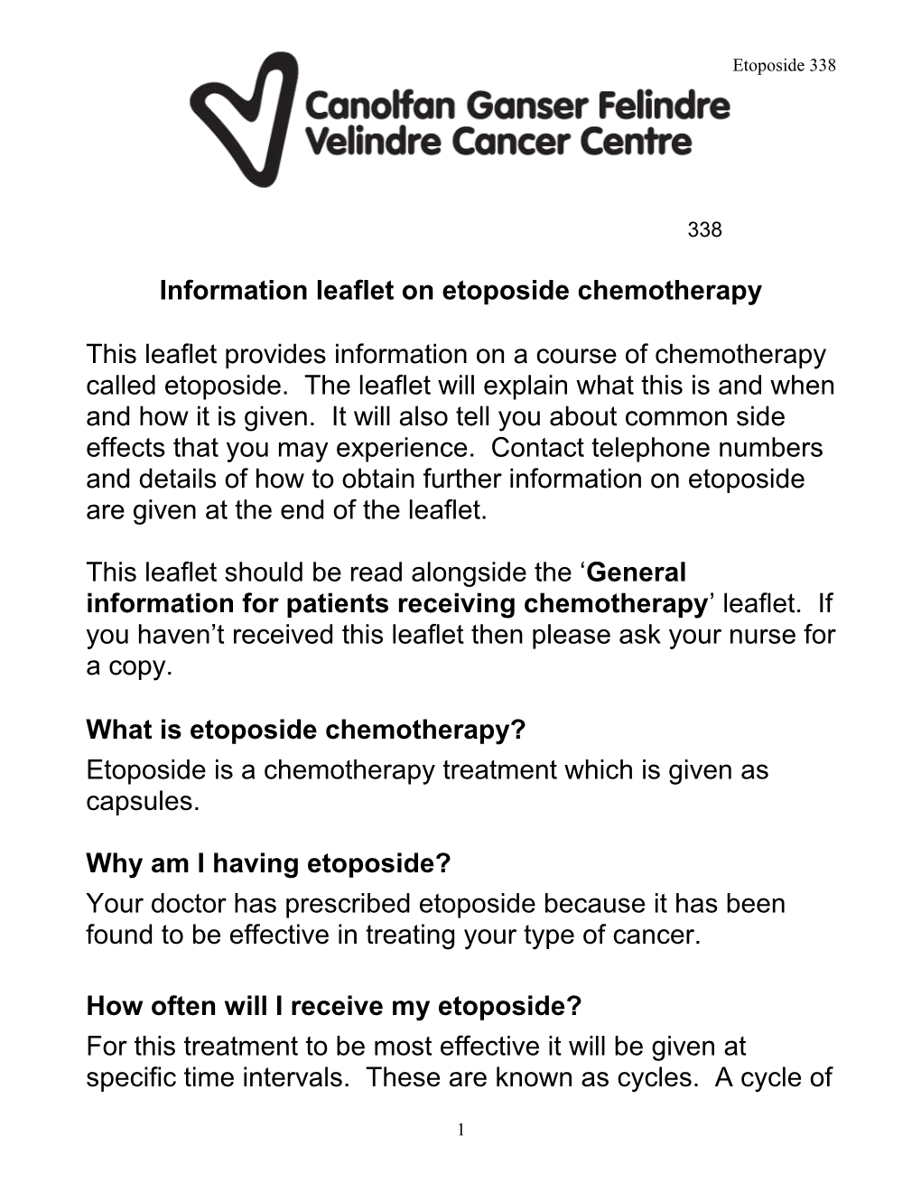 Information Leaflet on Etoposidechemotherapy