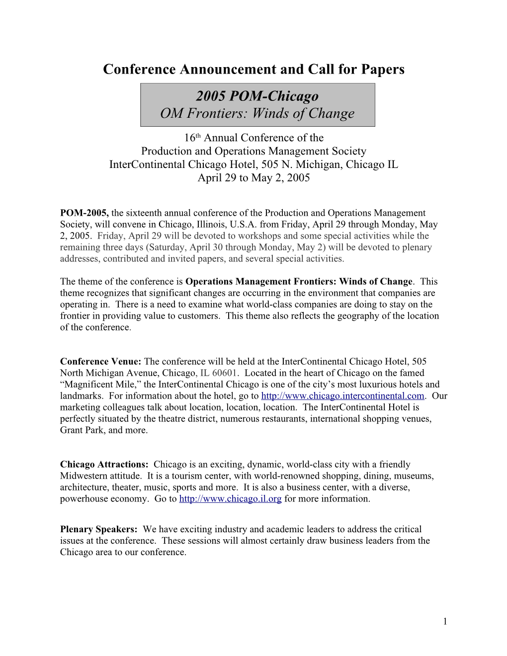 Call for Papers: POMS 2005 Chicago