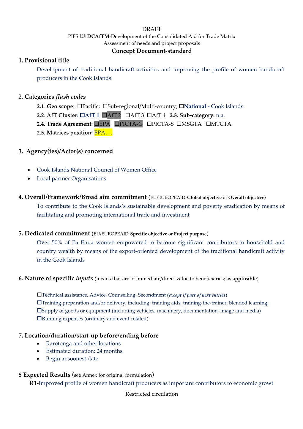 PIFS Dcaftm-Development of the Consolidated Aid for Trade Matrix